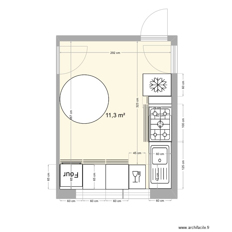 Cuisine Ploemeur 2. Plan de 1 pièce et 11 m2