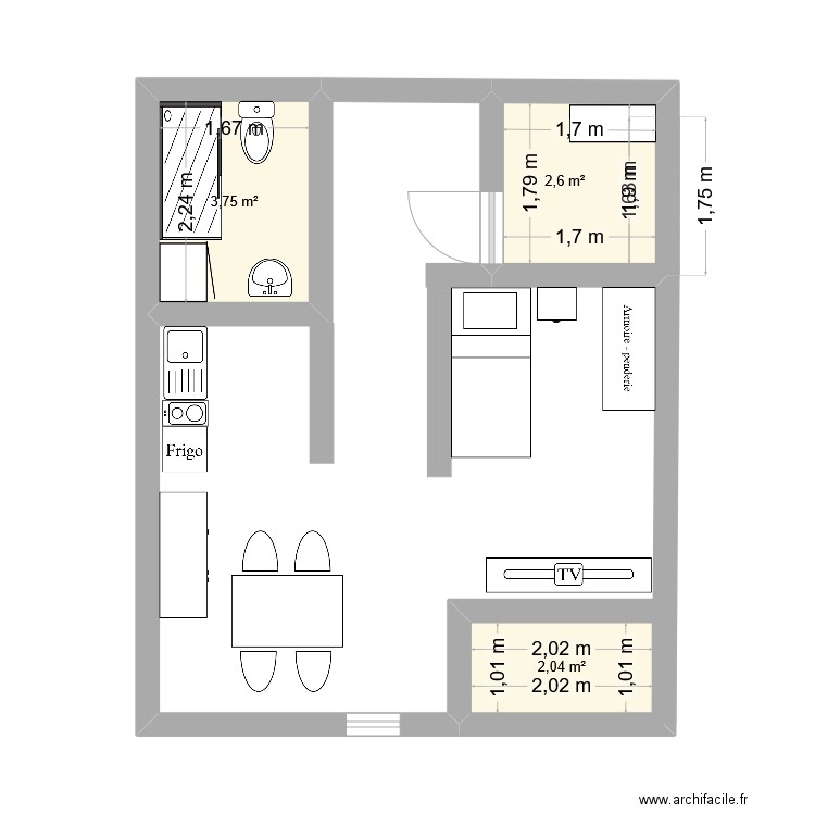 Appart BM. Plan de 3 pièces et 8 m2