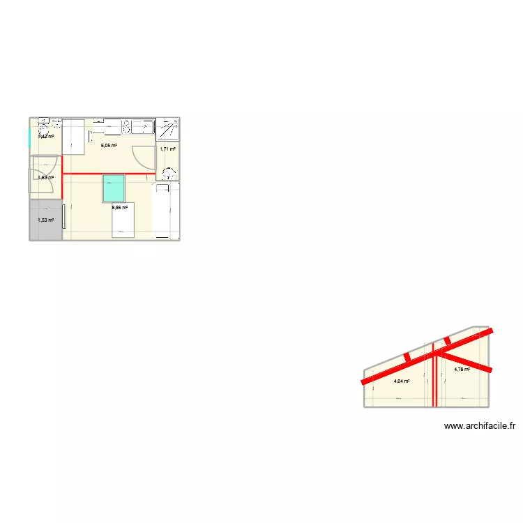 3 berth. Plan de 8 pièces et 30 m²