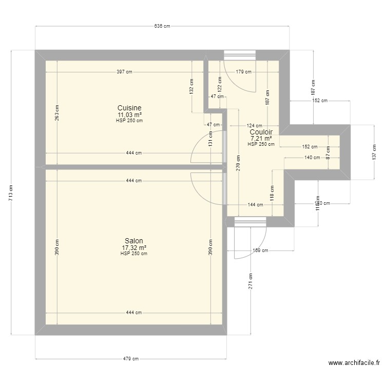 plan ref  GALLOY. Plan de 3 pièces et 36 m2