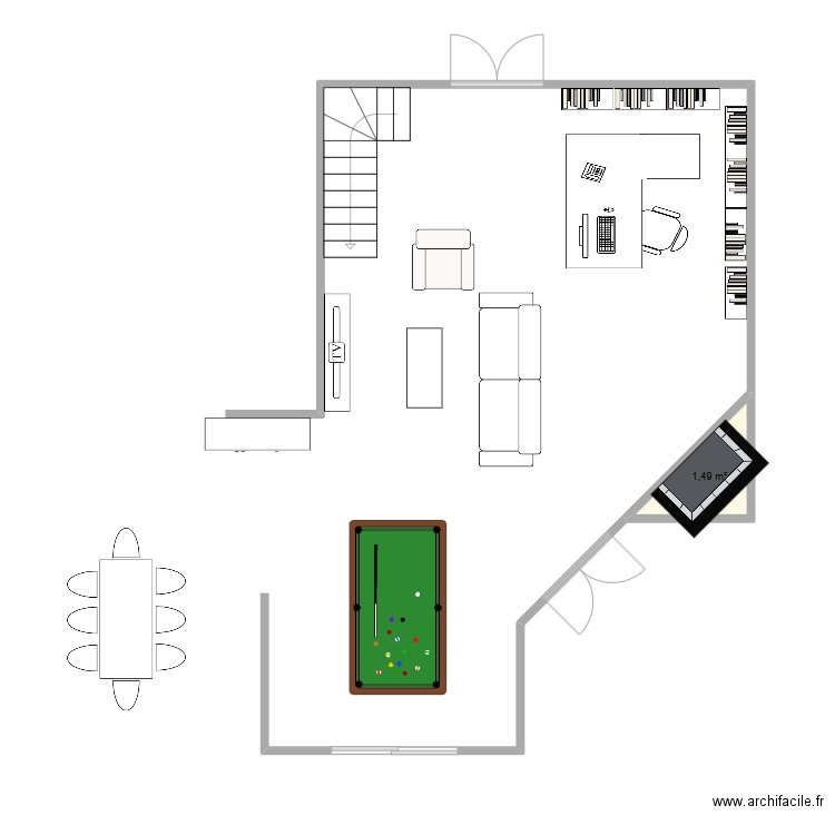 salon. Plan de 1 pièce et 1 m2