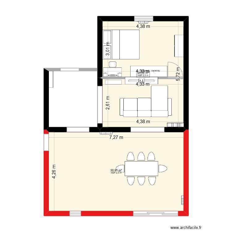 oups. Plan de 2 pièces et 56 m2