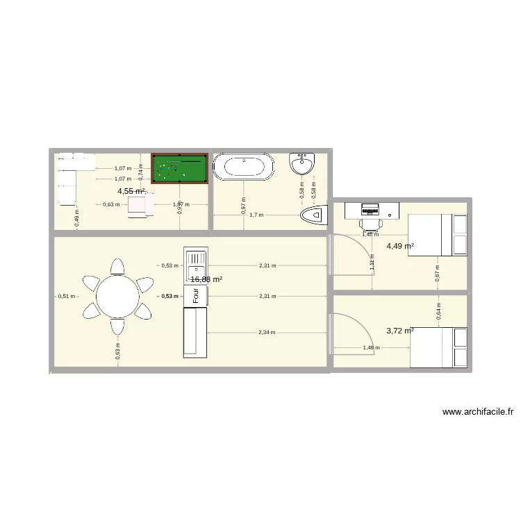 Maison. Plan de 4  et 30 m²