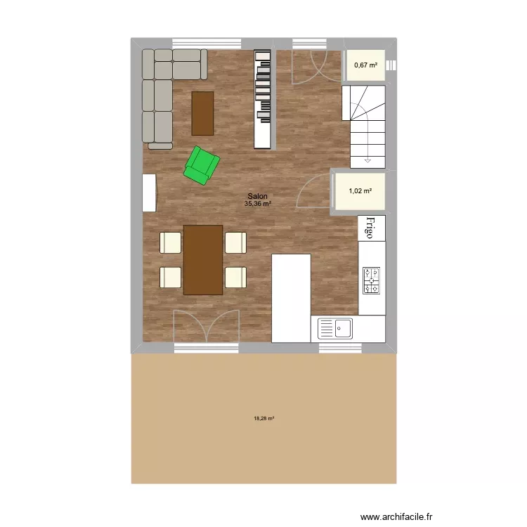 Maison Rdc. Plan de 3 Pièces et 37 m² Maison Rdc. Plan de 3 Pièces et 37 m²