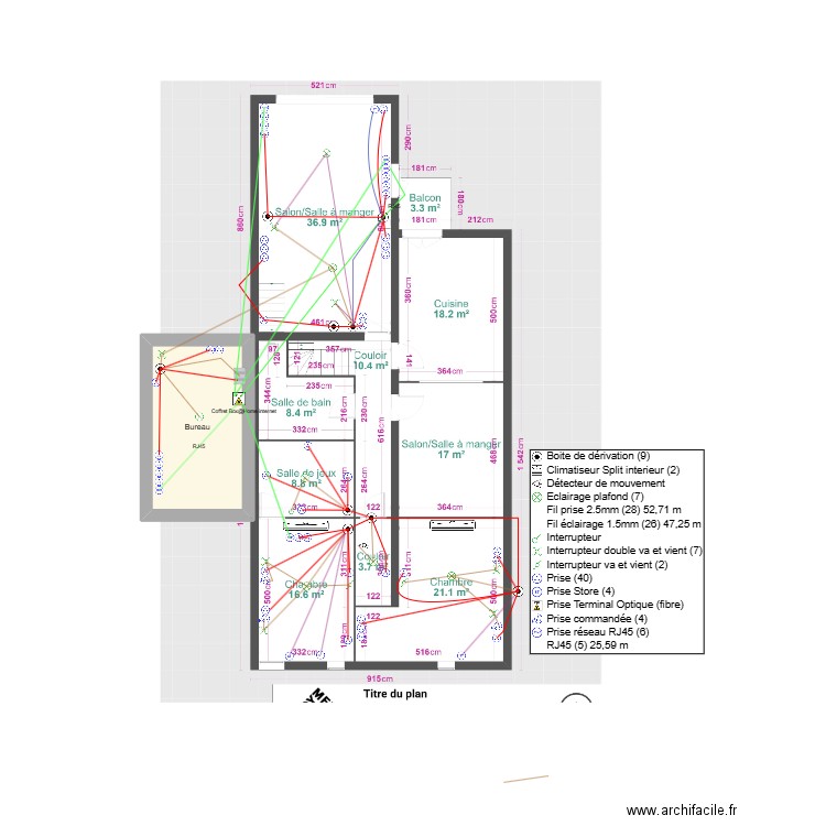 schéma électrique. Plan de 1 pièce et 8 m2