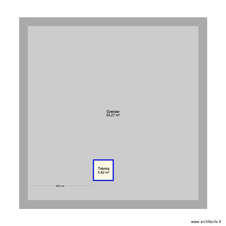 Grenier L. Pasteur. Plan de 2 pièces et 65 m2