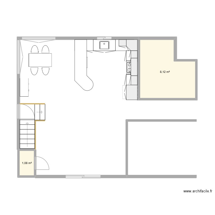 cuisine Louka. Plan de 2 pièces et 9 m2