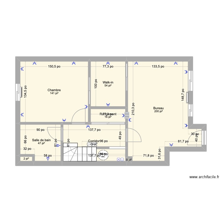 1777 base. Plan de 8 pièces et 50 m2