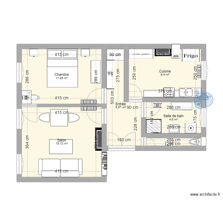 Oberkampf #1. Plan de 5 pièces et 49 m2