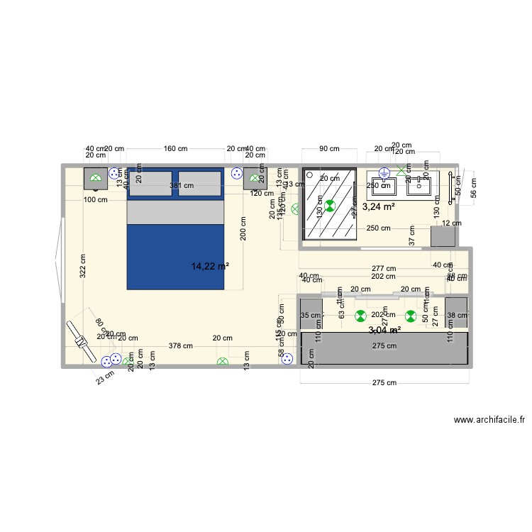 183B CHAMBRE V6. Plan de 3 pièces et 21 m2