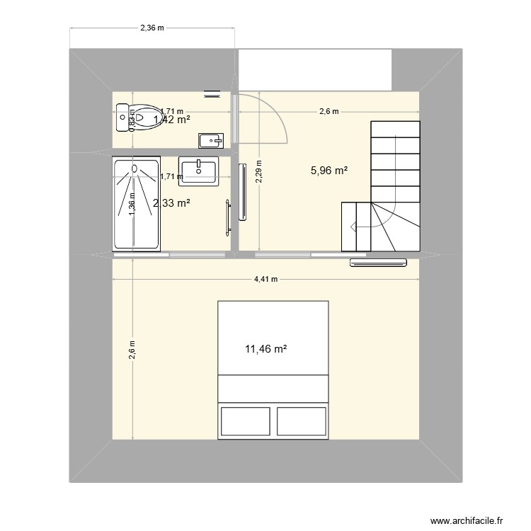 suite parentale 2. Plan de 4 pièces et 21 m2