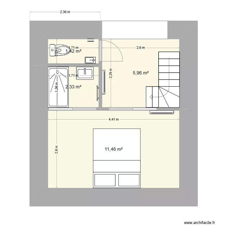 suite parentale 2. Plan de 4 pièces et 21 m²