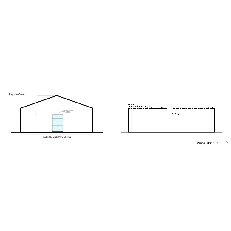 facade. Plan de 2 pièces et 53 m2