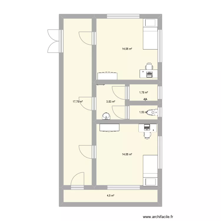 Etage maison familiale. Plan de 7  et 58 m²