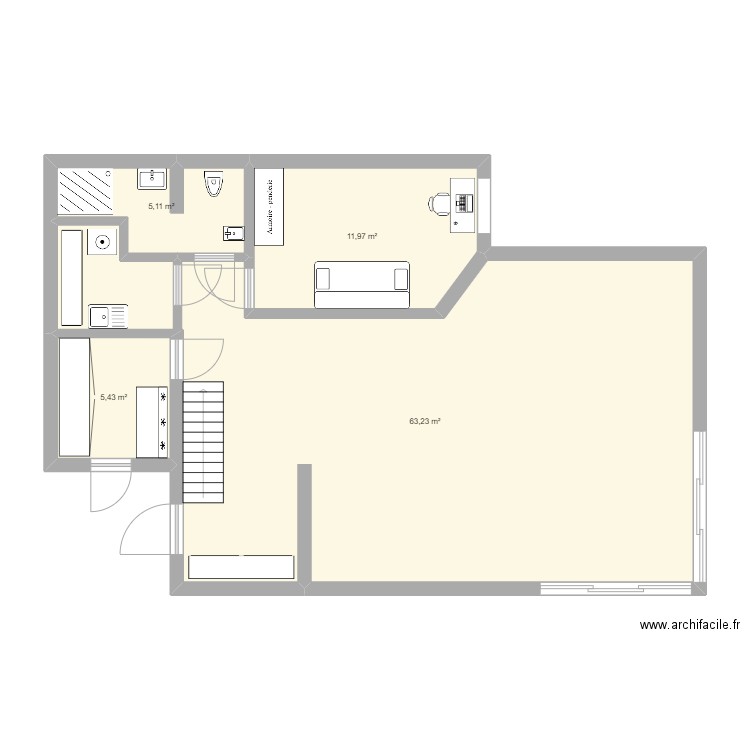 maison rdc 2. Plan de 4 pièces et 86 m2