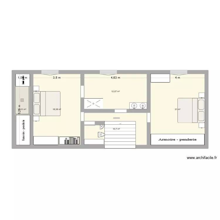 Etage maison Julien. Plan de 5 Pièces et 68 m² Etage maison Julien. Plan de 5 Pièces et 68 m²