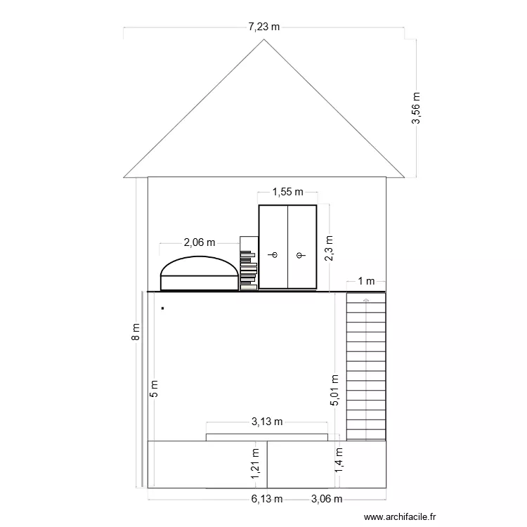 Restaurant et chambres vue de c&ocirc;t&eacute;. Plan de 