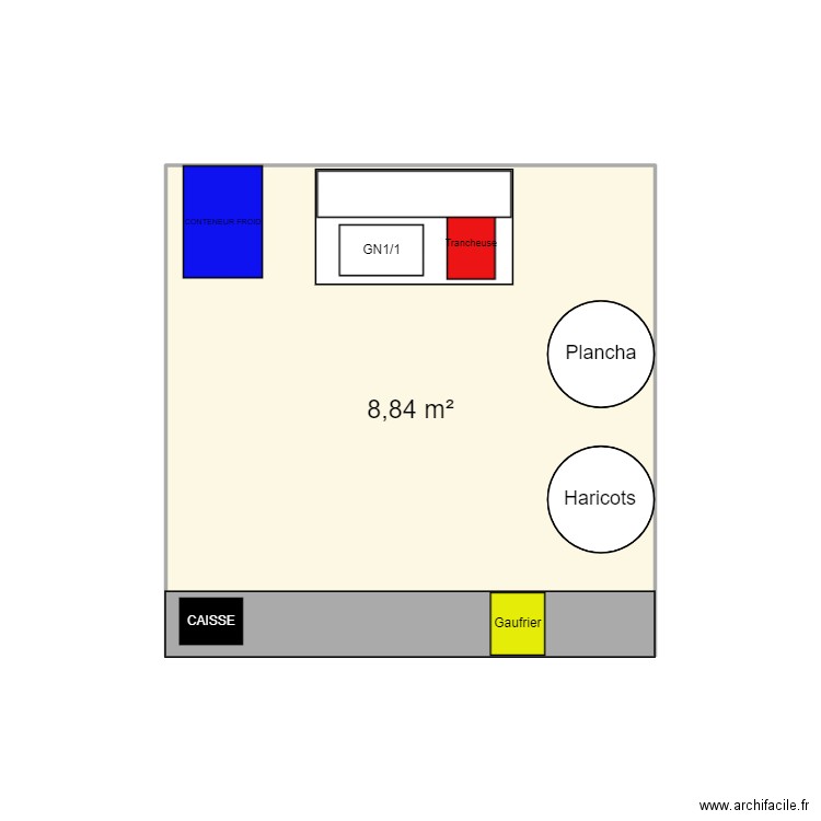 Marché gourmand. Plan de 1 pièce et 9 m2