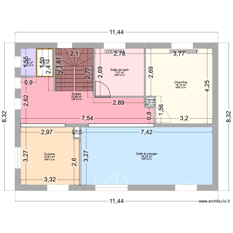 Martigny Rez de chaussée modifié. Plan de 9 pièces et 79 m2