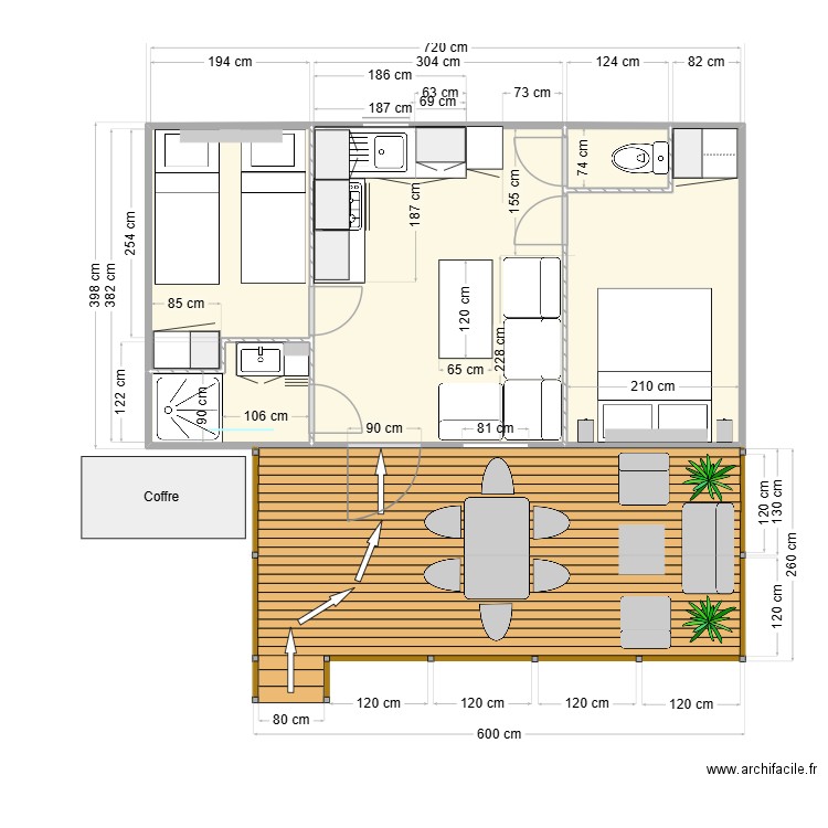 Mobilhome. Plan de 5 pièces et 27 m2