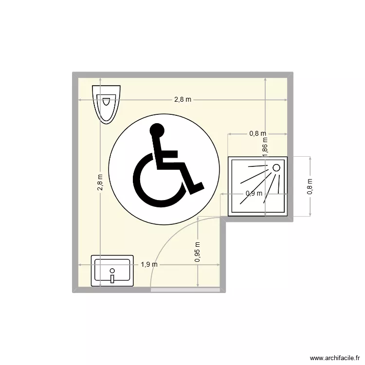 Aménagements espace sanitaire public. Plan de 1 Pièce et 7 m² Aménagements espace sanitaire public. Plan de 1 Pièce et 7 m²