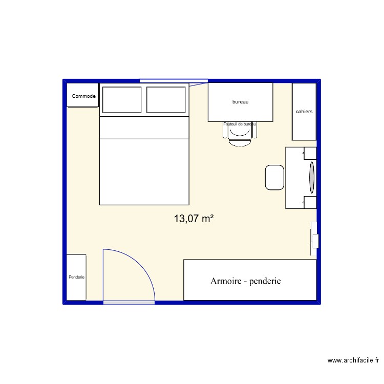 clem. Plan de 1 pièce et 13 m2