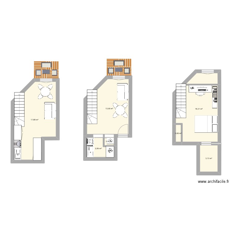 Pelletier. Plan de 7 pièces et 55 m2