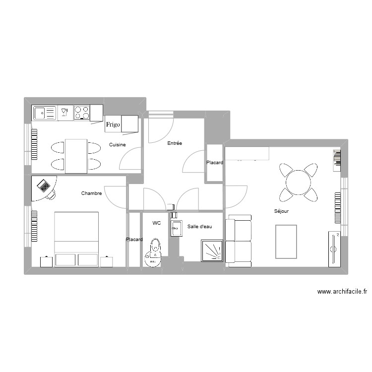 Rahmaoui meublé. Plan de 13 pièces et 55 m2