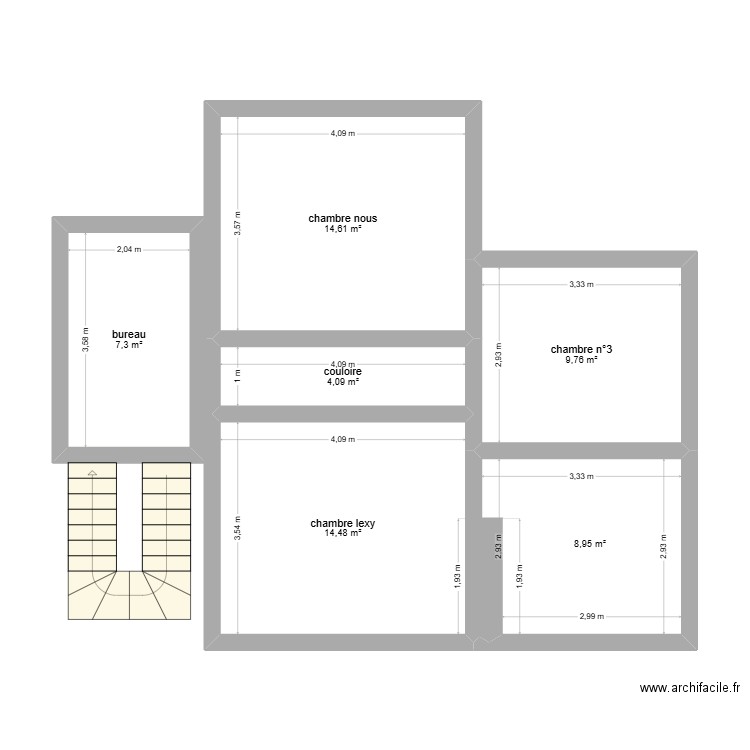 1 er etage. Plan de 6 pièces et 59 m2