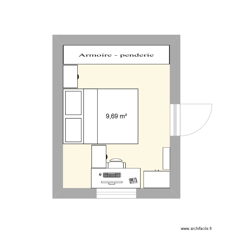 chambre 3. Plan de 1 pièce et 10 m2