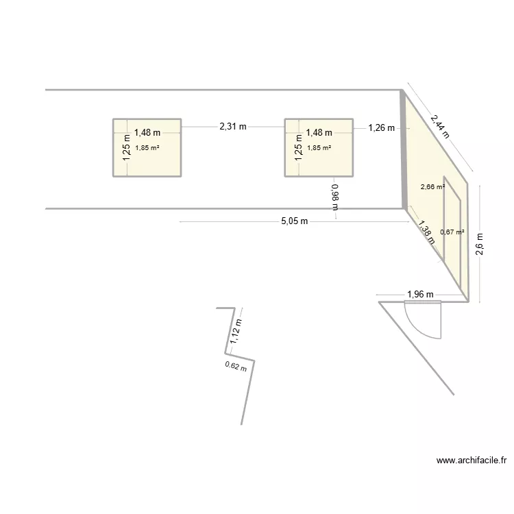 mesures cuisine. Plan de 4 pièces et 7 m²