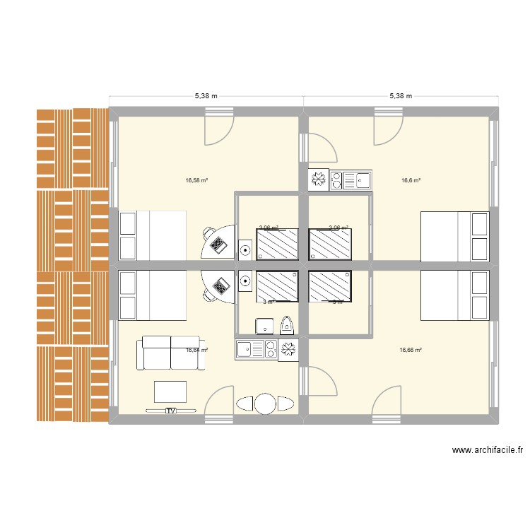 80M2. Plan de 8 pièces et 79 m2