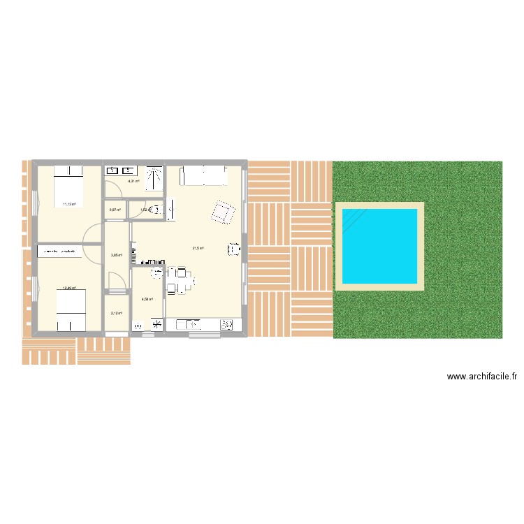 3P 75m2 8.34x10.18. Plan de 9 pièces et 72 m2