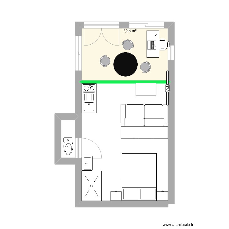 studio véranda. Plan de 1 pièce et 7 m2