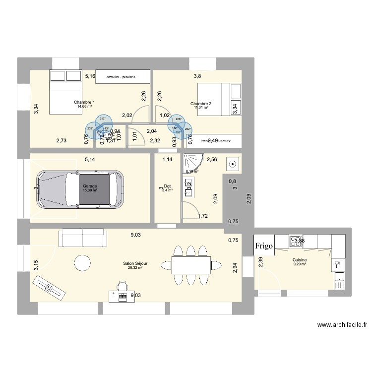14 Croix de palente. Plan de 8 pièces et 92 m2