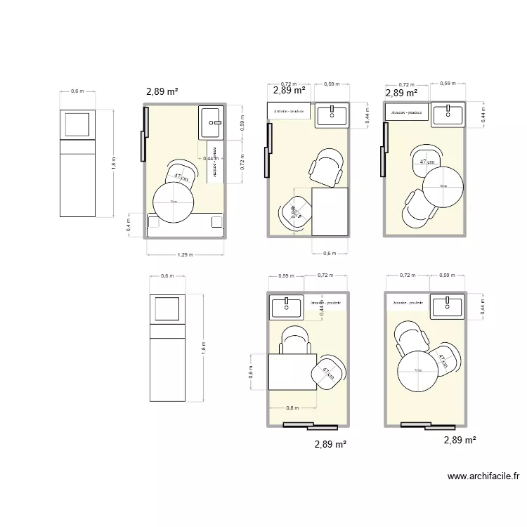 Coin Conseil en ARRIERE. Plan de 5  et 14 m²
