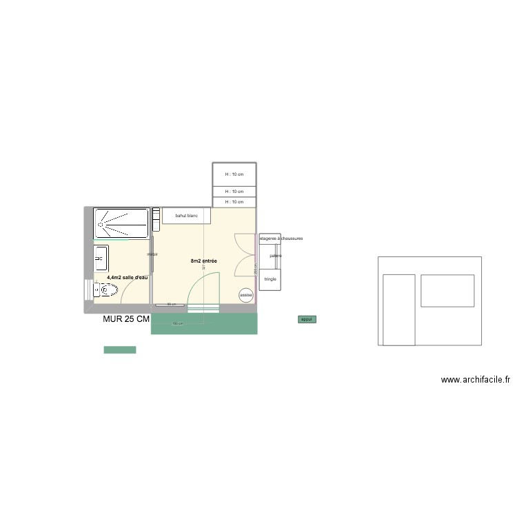 extension nolix V2. Plan de 2 pièces et 14 m2