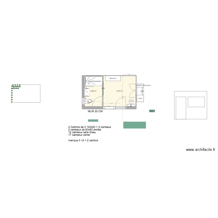 extension nolix V2. Plan de 2 pièces et 13 m2