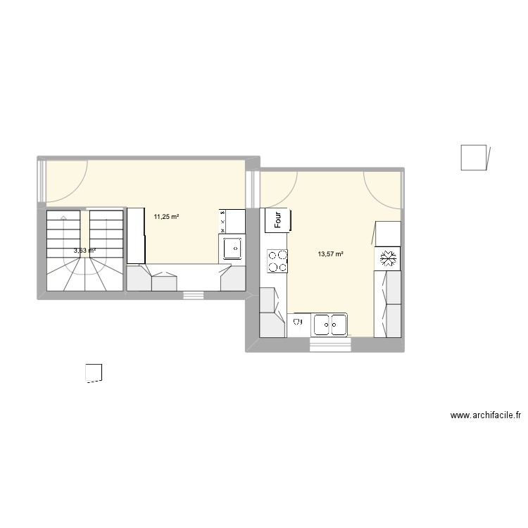 kitchen / entry. Plan de 3 pièces et 28 m2