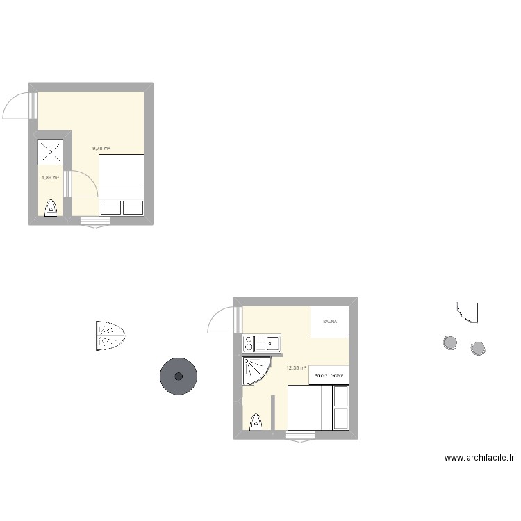 Appart. Plan de 3 pièces et 24 m2