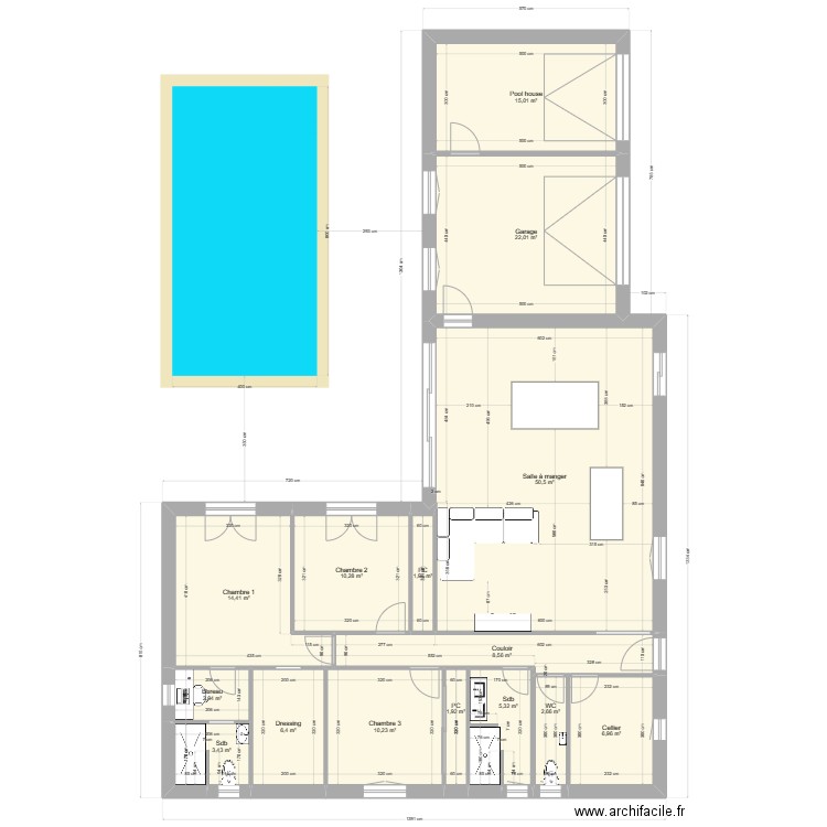 béa4. Plan de 15 pièces et 163 m2