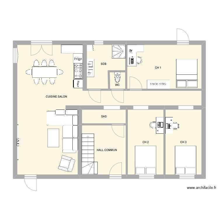 Coulazou RDC origine V5 architecte mesure faite. Plan de 8 pièces et 97 m2
