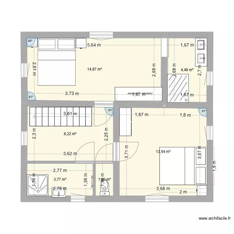 maison etage 1. Plan de 6  et 46 m²