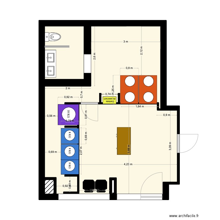 Laverie Bordeaux Cursol. Plan de 3 pièces et 36 m2