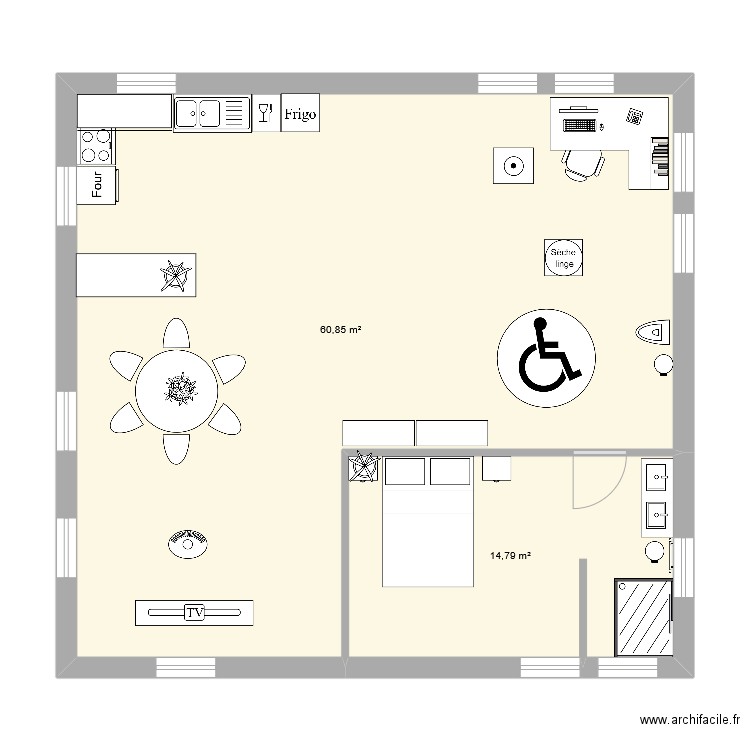 Anélia. Plan de 2 pièces et 76 m2
