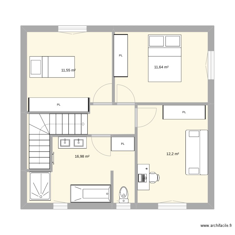 Novi dom Sprat. Plan de 4 pièces et 52 m2