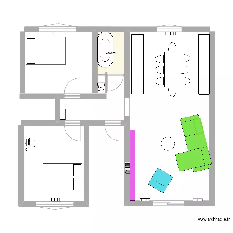 appart. Plan de 1  et 3 m²