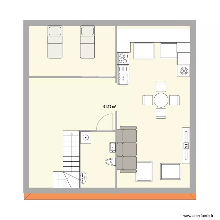 r+1 Cedric. Plan de 1 Pièce et 62 m²