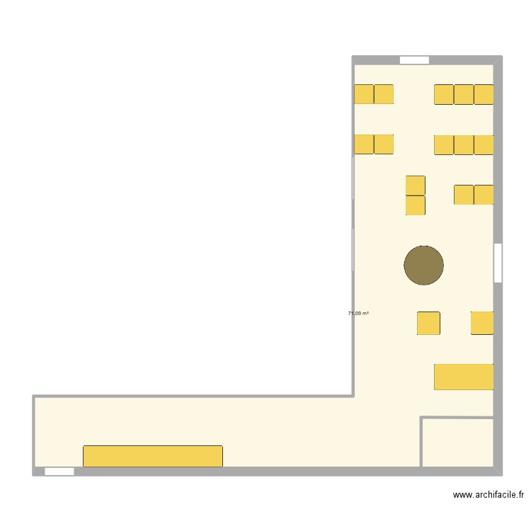 implantation restaurant. Plan de 1 pièce et 71 m2