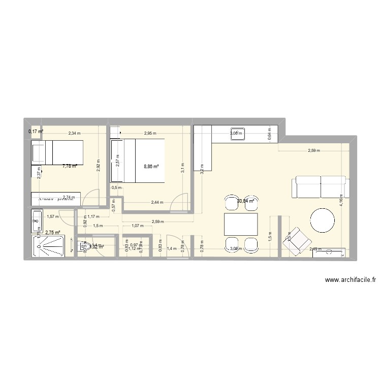 28 VALLIER 2. Plan de 6 pièces et 51 m2
